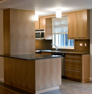 view of kitchen in apartment interior design architecture project for developers in NYC by Gran Kriegel Architects