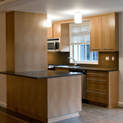 view of kitchen in apartment interior design architecture project for developers in NYC by Gran Kriegel Architects