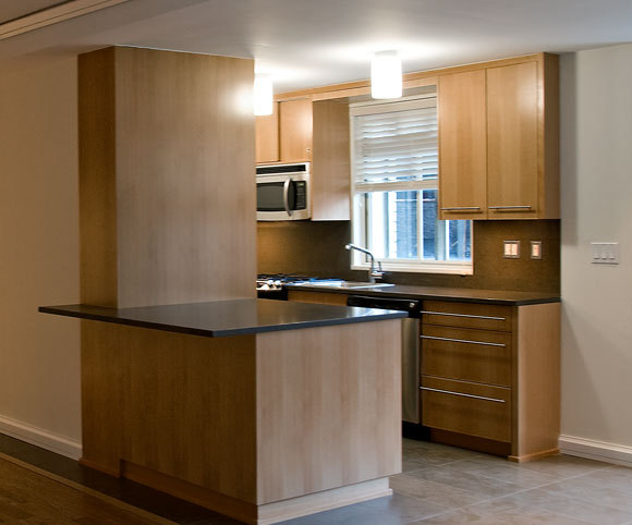 view of kitchen in apartment interior design architecture project for developers in NYC by Gran Kriegel Architects