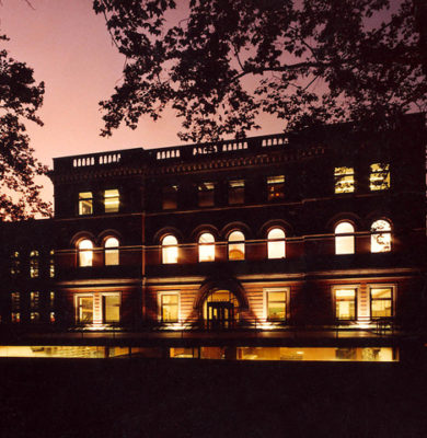 night view of college library renovation design project by Gran Kriegel Architects