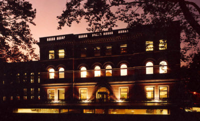 night view of college library renovation design project by Gran Kriegel Architects