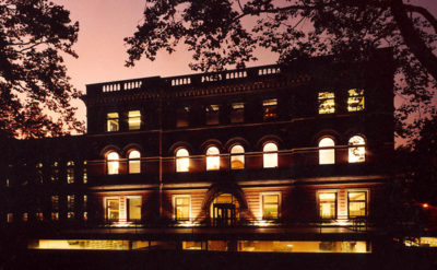 night view of college library renovation design project by Gran Kriegel Architects