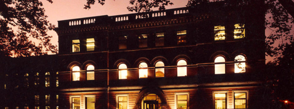 night view of college library renovation design project by Gran Kriegel Architects