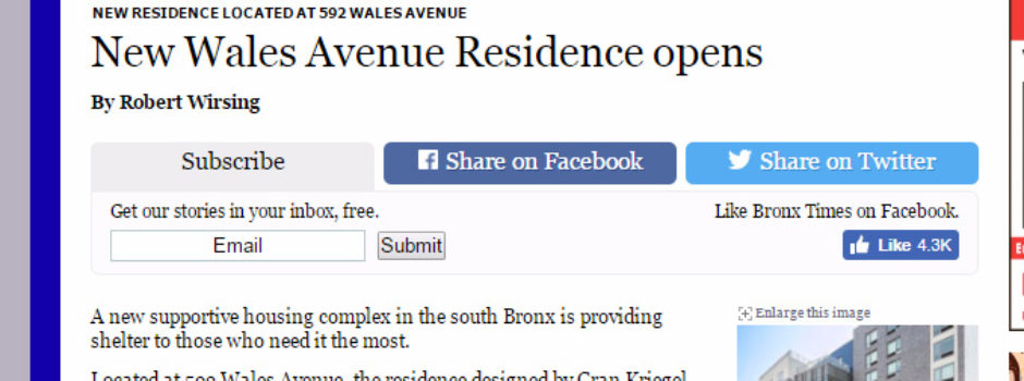 Gran Kriegel Architects supportive housing design featured in the Bronx Times